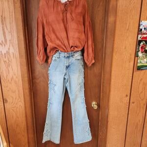 Ashley Mason Star‎ Patched Premium High Rise Boot Cut Jeans Sz 00